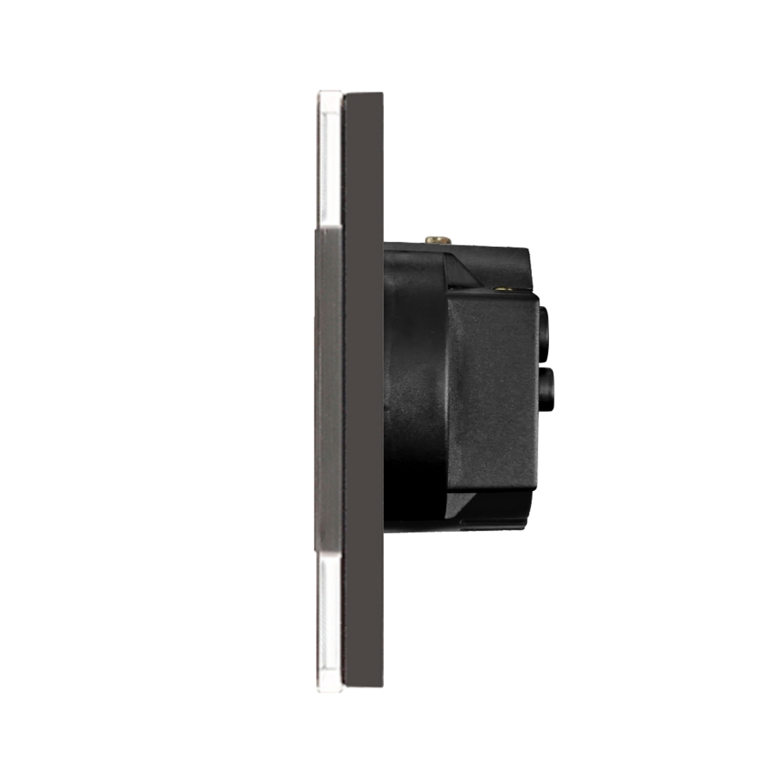 Intrerupator Simplu Cap Scara / Cruce + Priza cu Rama din Sticla LUXION, Serie A, negru