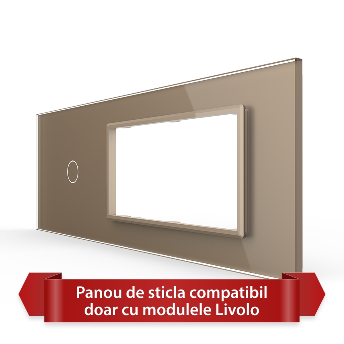 Panou Intrerupator Simplu cu 2 Prize LIVOLO din Sticla, Standard Italian - 6/7M, auriu