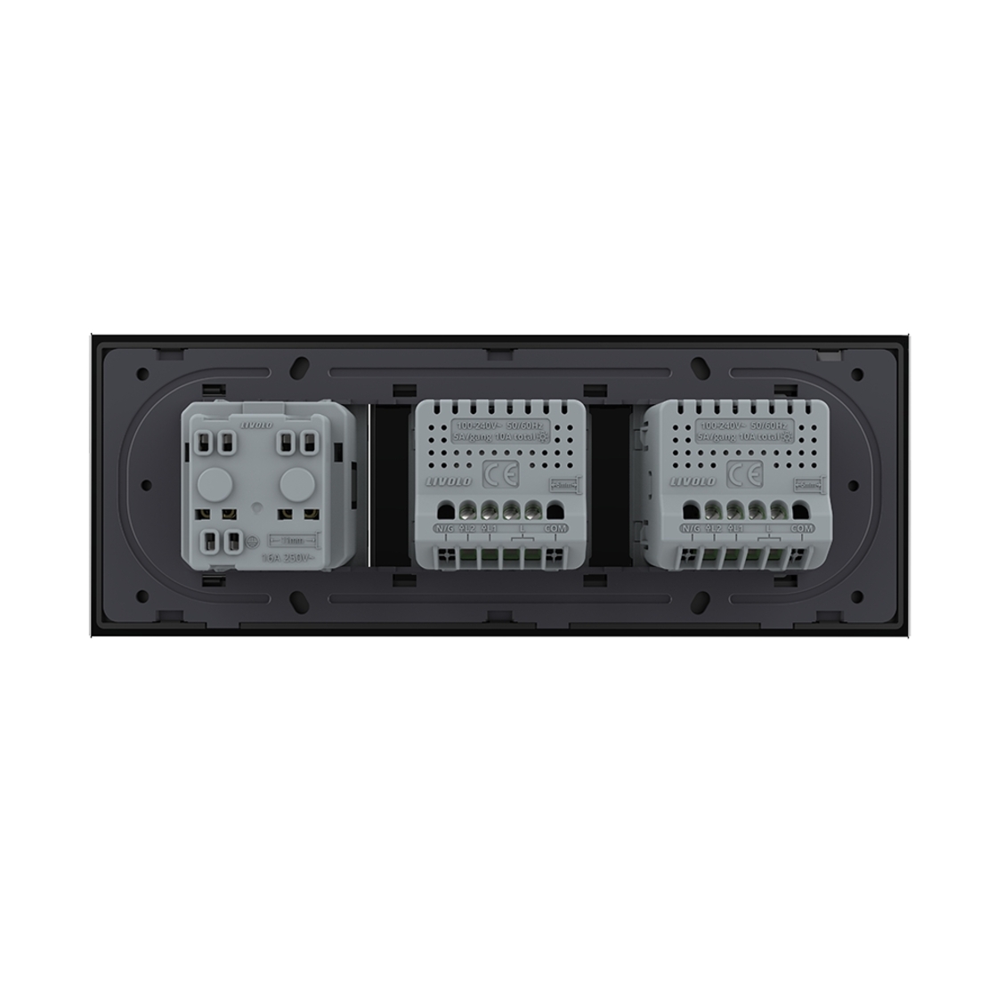 Intrerupator Dublu + Dublu + Priza LIVOLO cu Rama Din Sticla, Standard Italian, 6M, negru