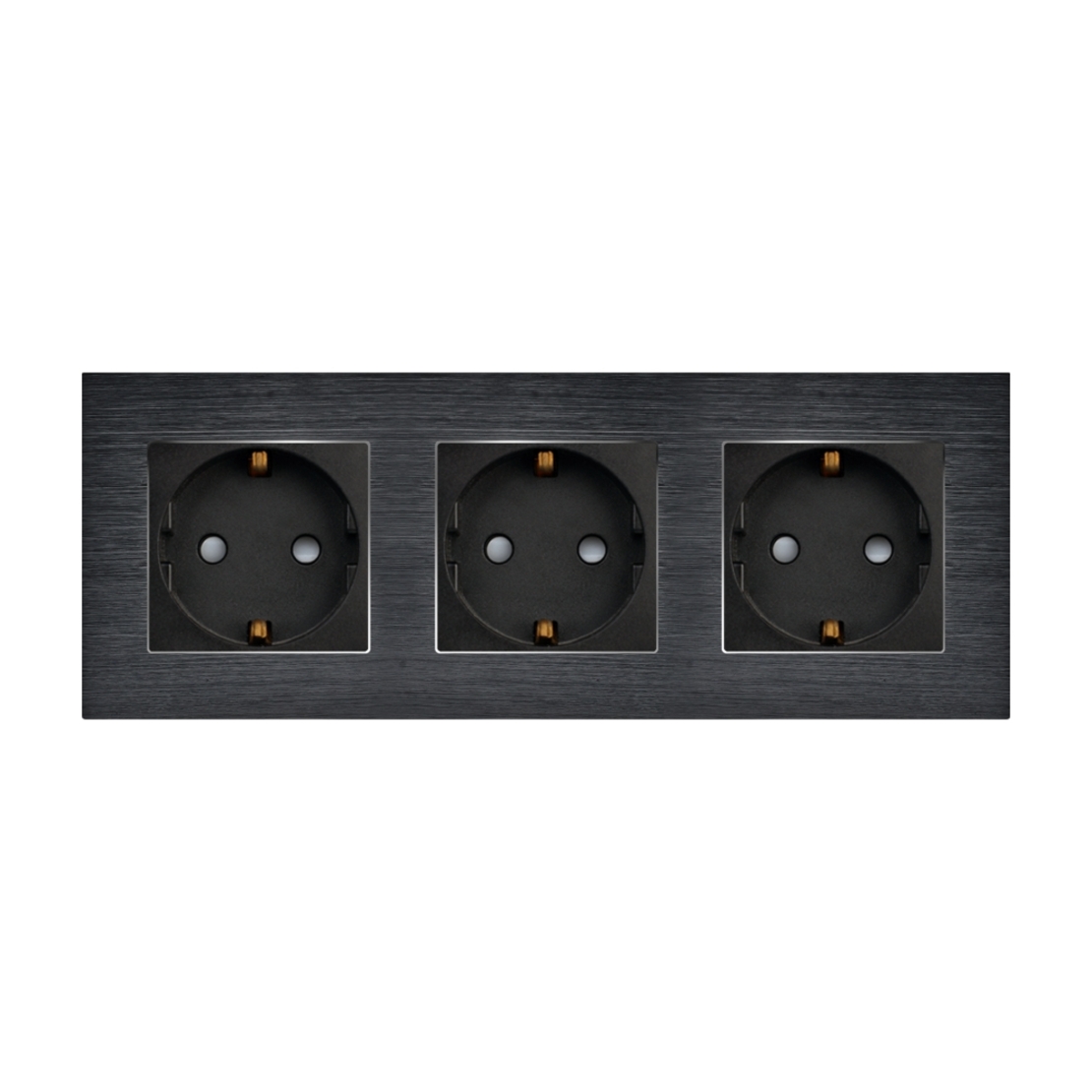 Priza Tripla LUXION cu rama din aluminiu, negru