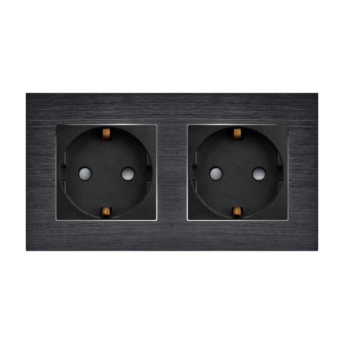 Priza Dubla LUXION cu rama din aluminiu, negru