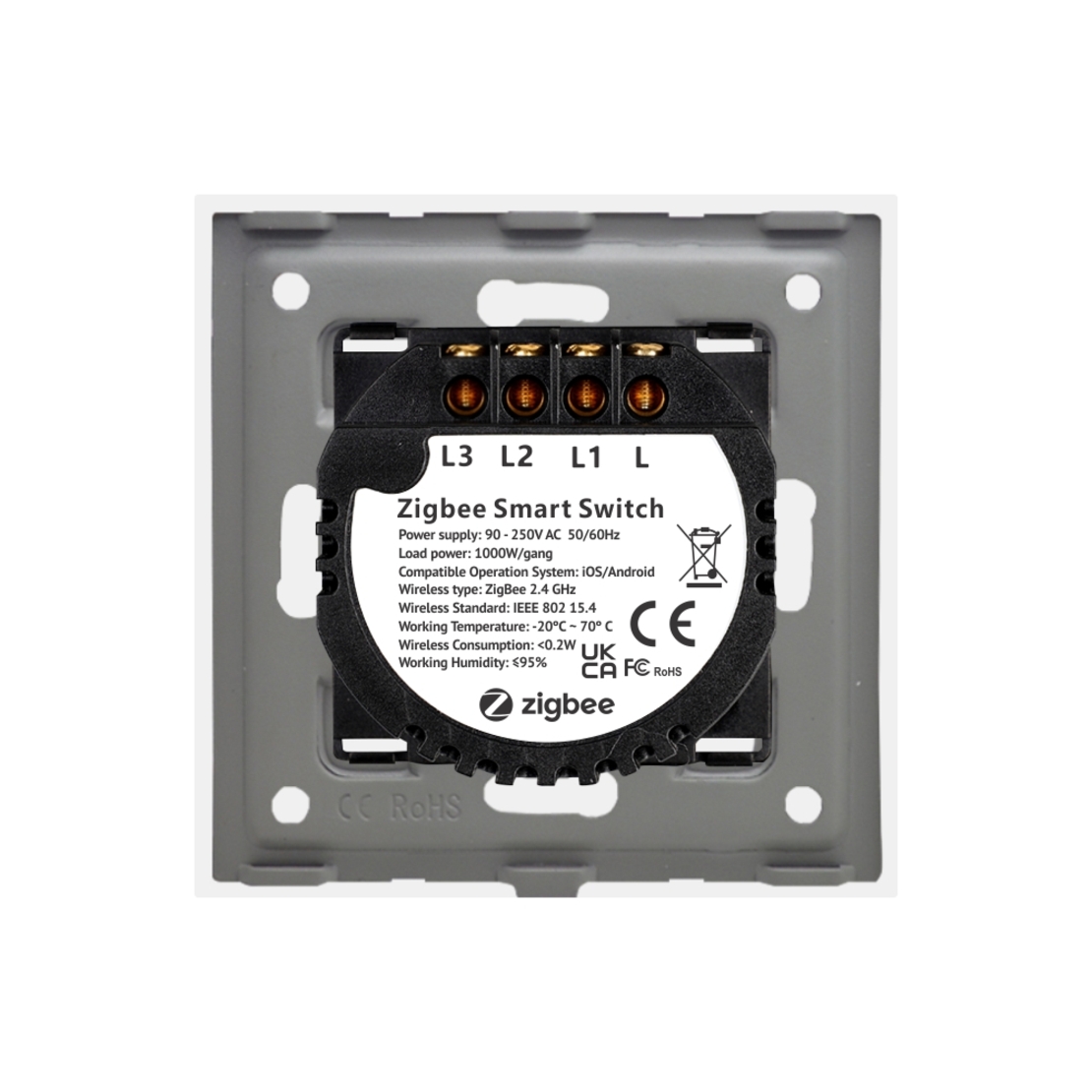 Intrerupator Triplu cu Touch din Sticla si Rama de Aluminiu LUXION, Protocol ZigBee, alb