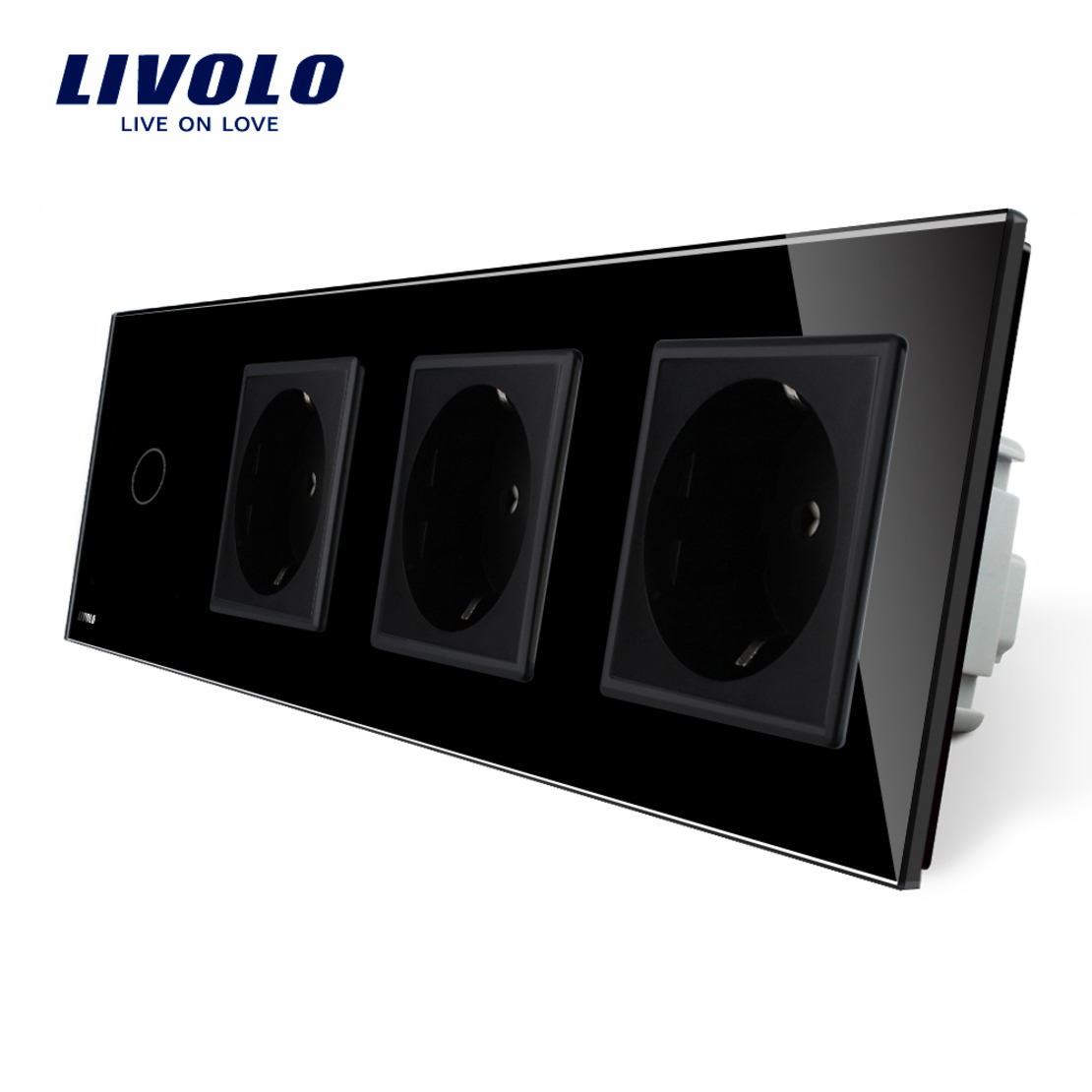 Intrerupator simplu + Priza tripla LIVOLO cu touch din sticla, negru