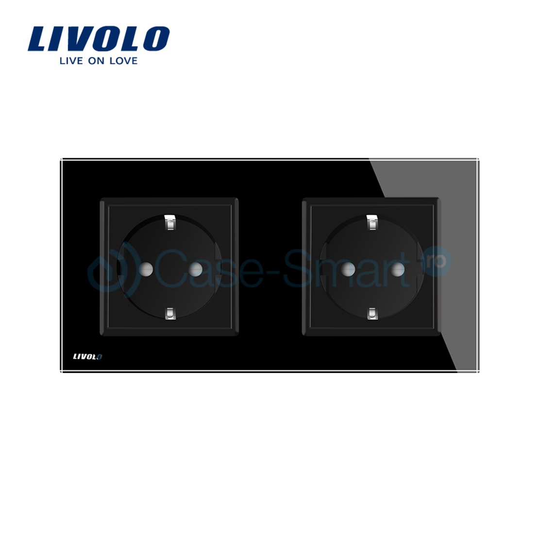 Priza dubla Livolo cu rama din sticla, negru