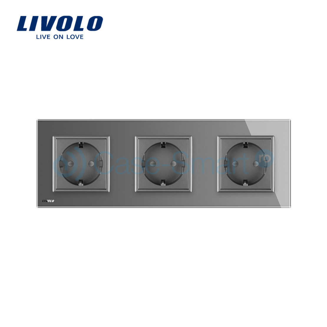 Priza tripla Livolo cu rama din sticla, gri