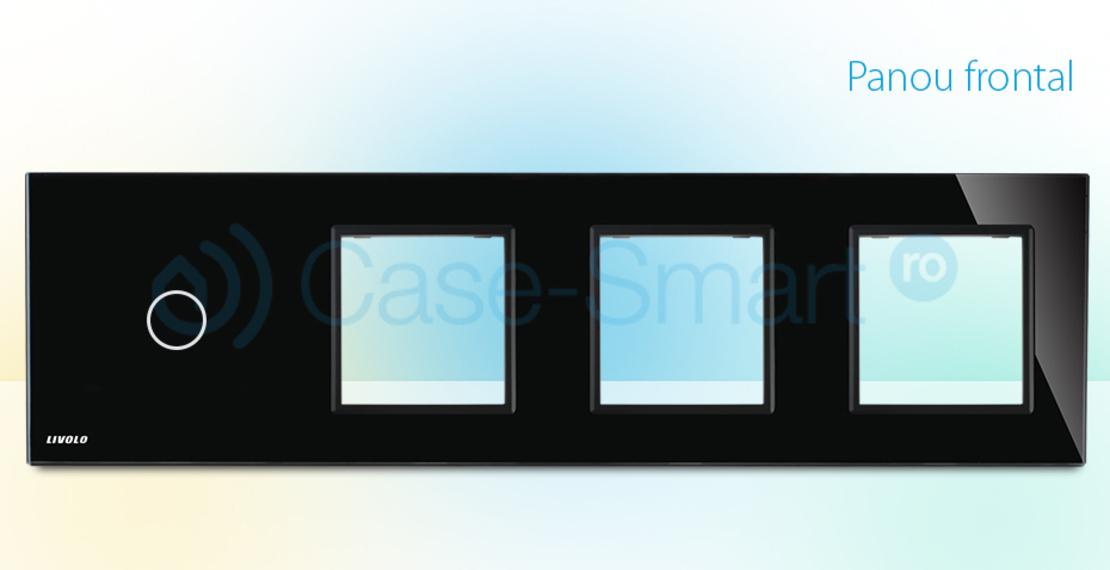 Rama intrerupator cu touch simplu+priza tripla LIVOLO din sticla, negru