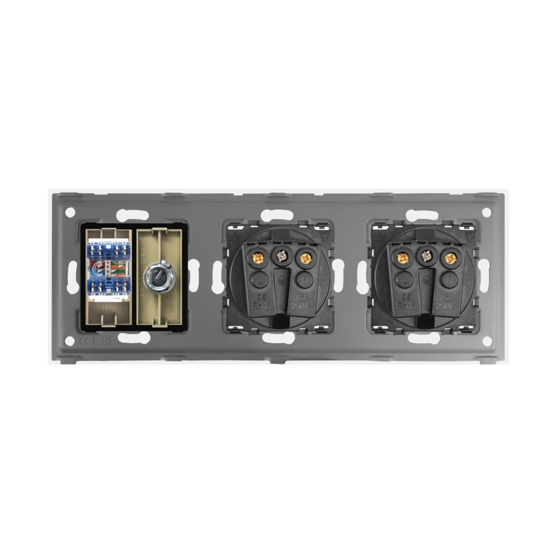 Priza Dubla Schuko + TV + Internet cu Rama Din Sticla LUXION, auriu