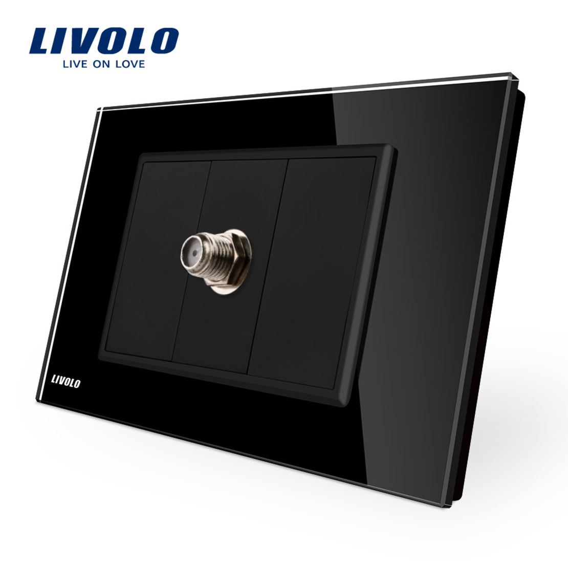 Priza TV satelit Livolo cu rama din sticla - standard italian, negru