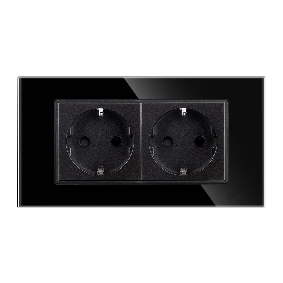 Priza Dubla cu Rama din Sticla LUXION, Standard Italian, 4M, negru