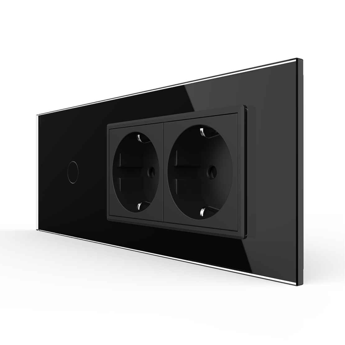 Intrerupator Simplu + 2 Prize LIVOLO cu Rama Din Sticla, Standard Italian, 6M, negru