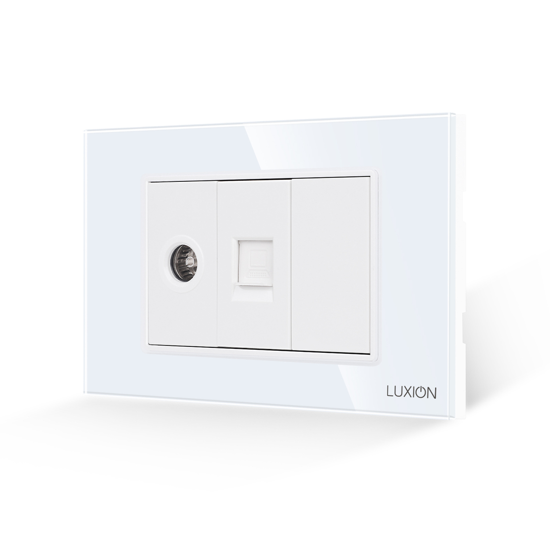 Priza TV + Internet cu Rama din Sticla LUXION, Standard Italian, 3M, alb