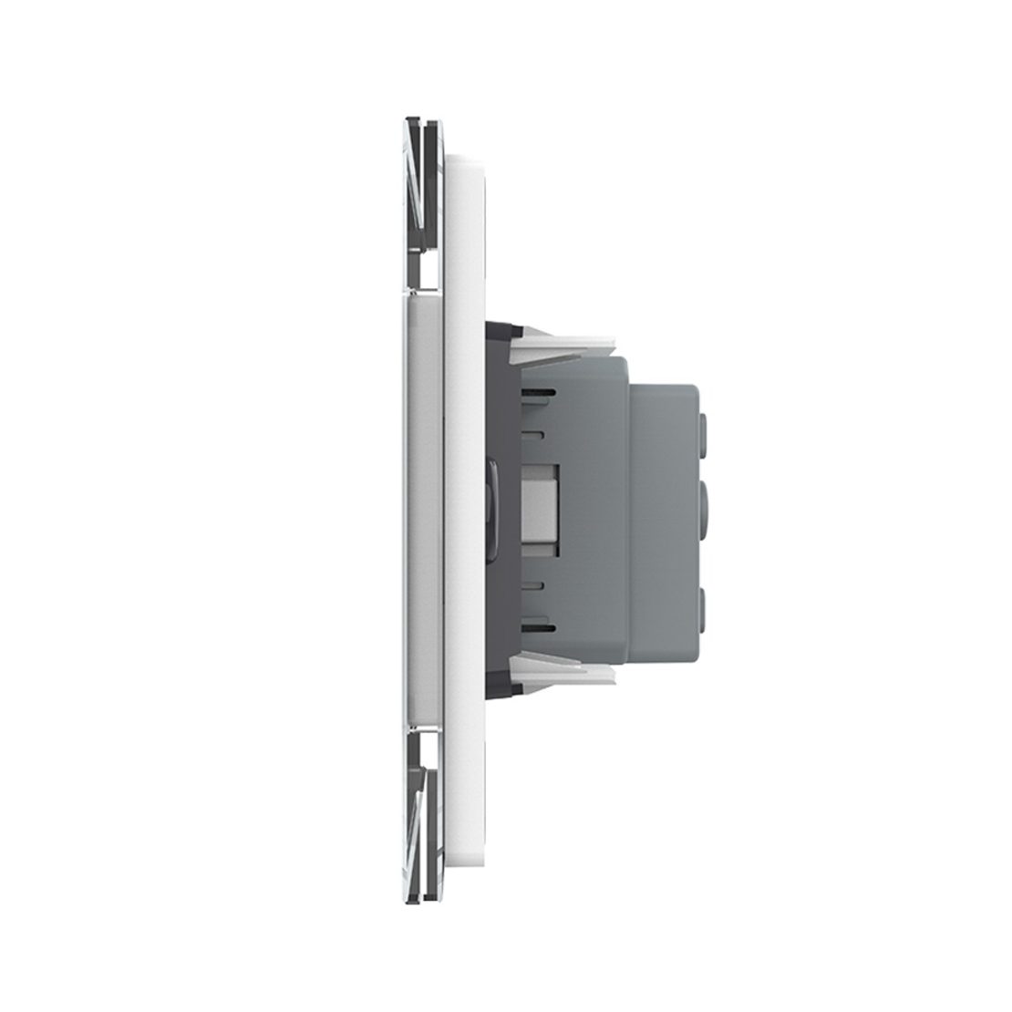 Priza simpla cu blank Livolo cu rama din sticla 3M, standard Italian, Serie noua, alb