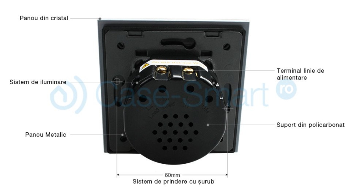 Intrerupator triplu cu touch Livolo din sticla, negru