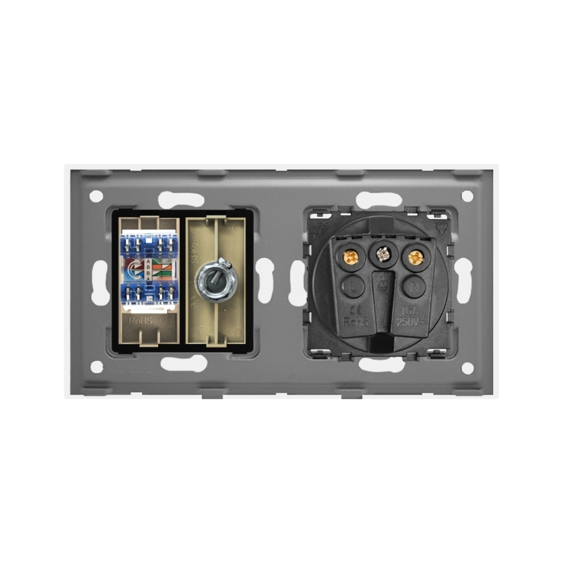 Priza Schuko + TV + Internet cu Rama Din Sticla LUXION, auriu