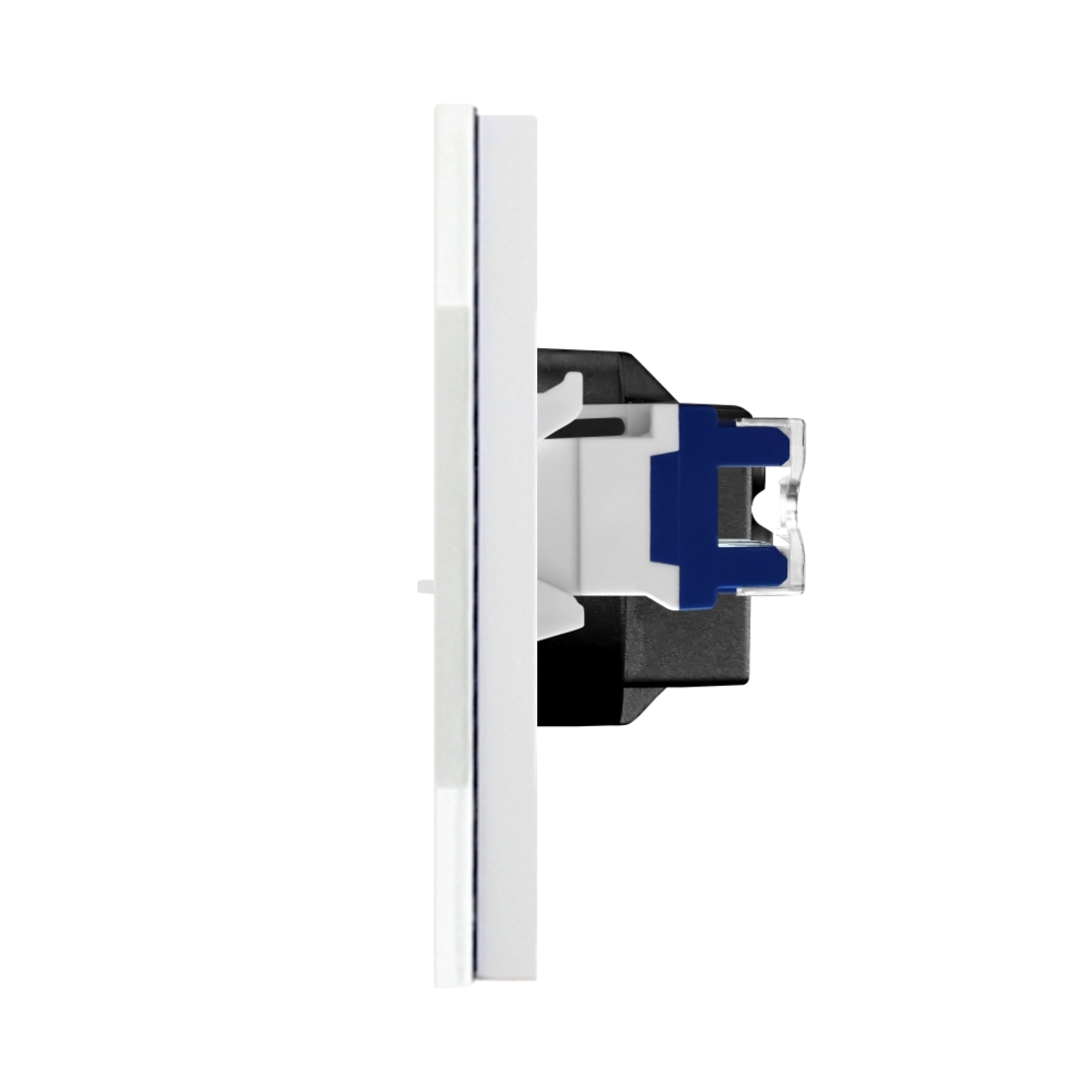 Priza Cvadrupla Schuko + TV + Internet cu Rama Din Sticla LUXION, alb