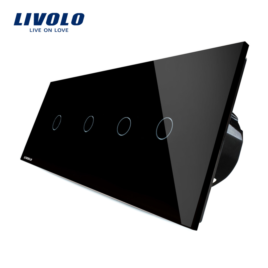 Intrerupator LIVOLO cu touch din sticla cu 4 intrerupatoare simple, negru