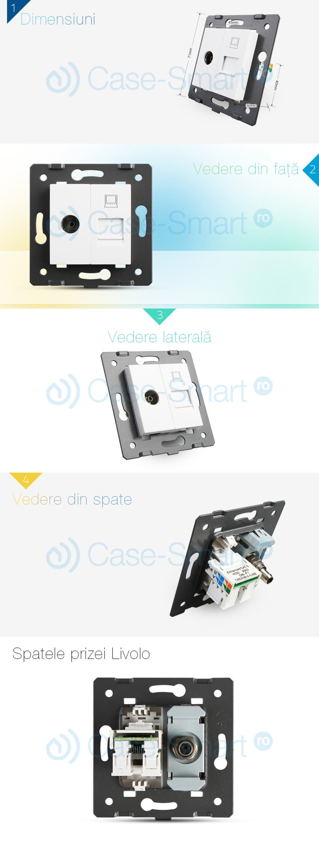 Priza dubla televizor + priza internet Livolo, alb