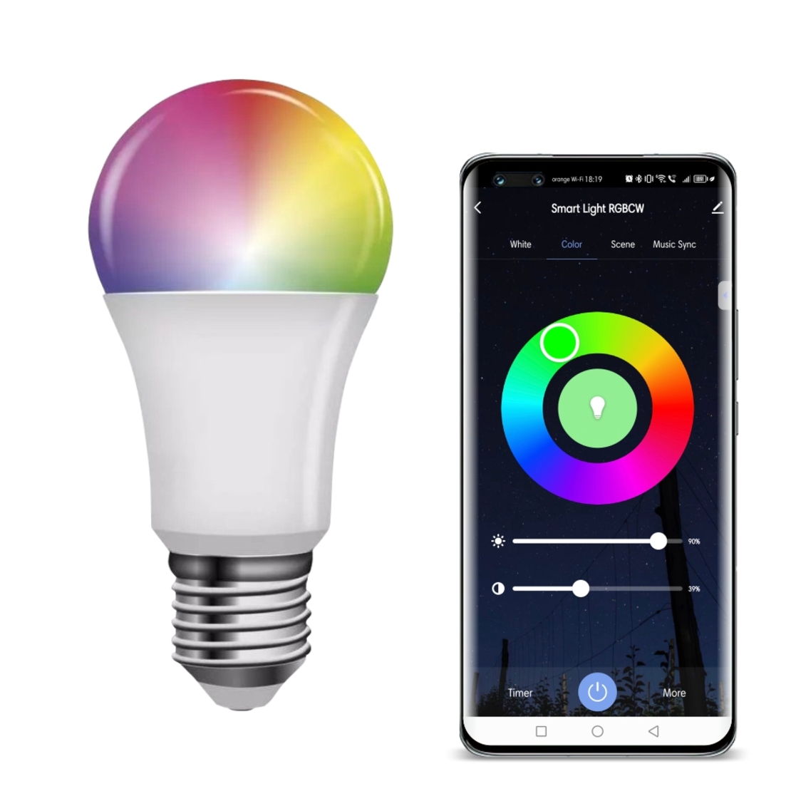 Bec inteligent LED LUXION Wi-Fi + Bluetooth, E27, 9W, RGBCW, Dimabil, Aplicatie