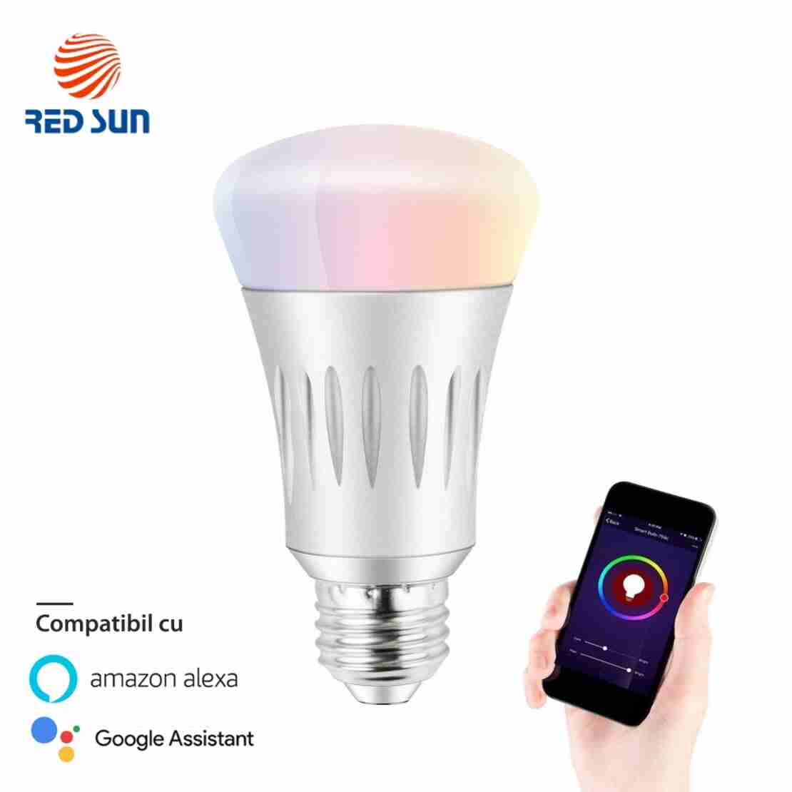 Bec inteligent LED RGB wifi rotund Red Sun, control de pe aplicatie mobila - RS-SLD02-E27