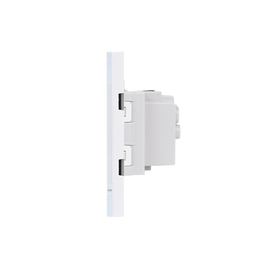 Priza Simpla si 1 Tasta Falsa cu Rama din Sticla LUXION, Standard Italian, 3M, alb