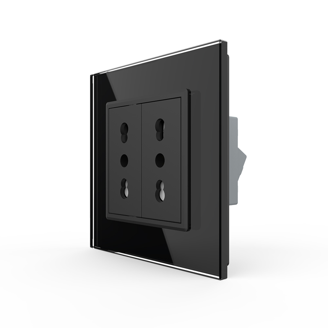 Priza dubla module inguste Livolo cu rama din sticla - standard german, negru