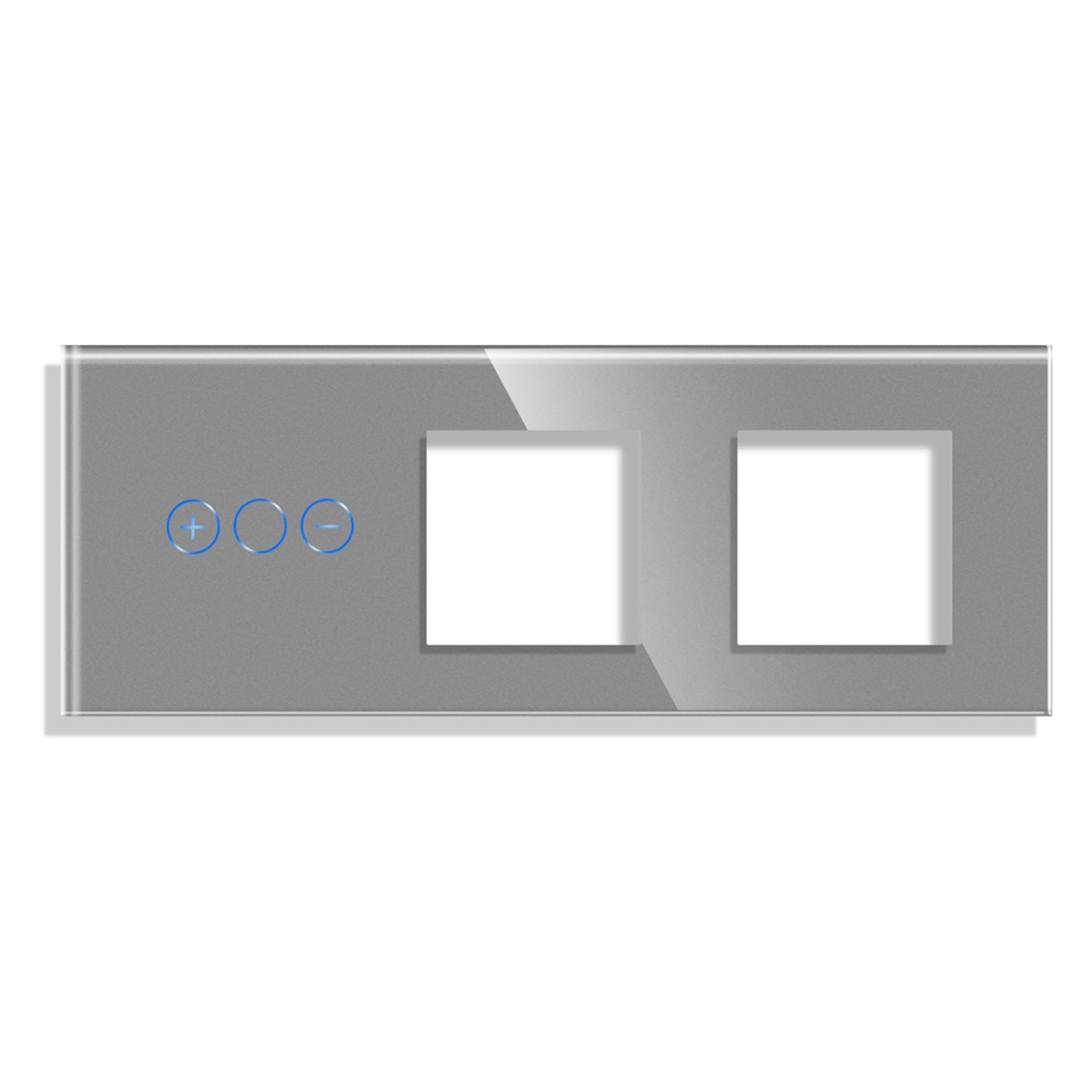 Panou Intrerupator Variator cu Touch si 2 Prize Simple Din Sticla LUXION, gri