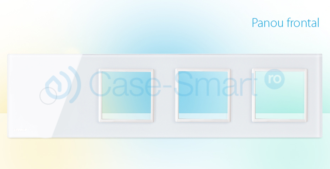 Rama intrerupator cu touch simplu+priza tripla LIVOLO din sticla, alb