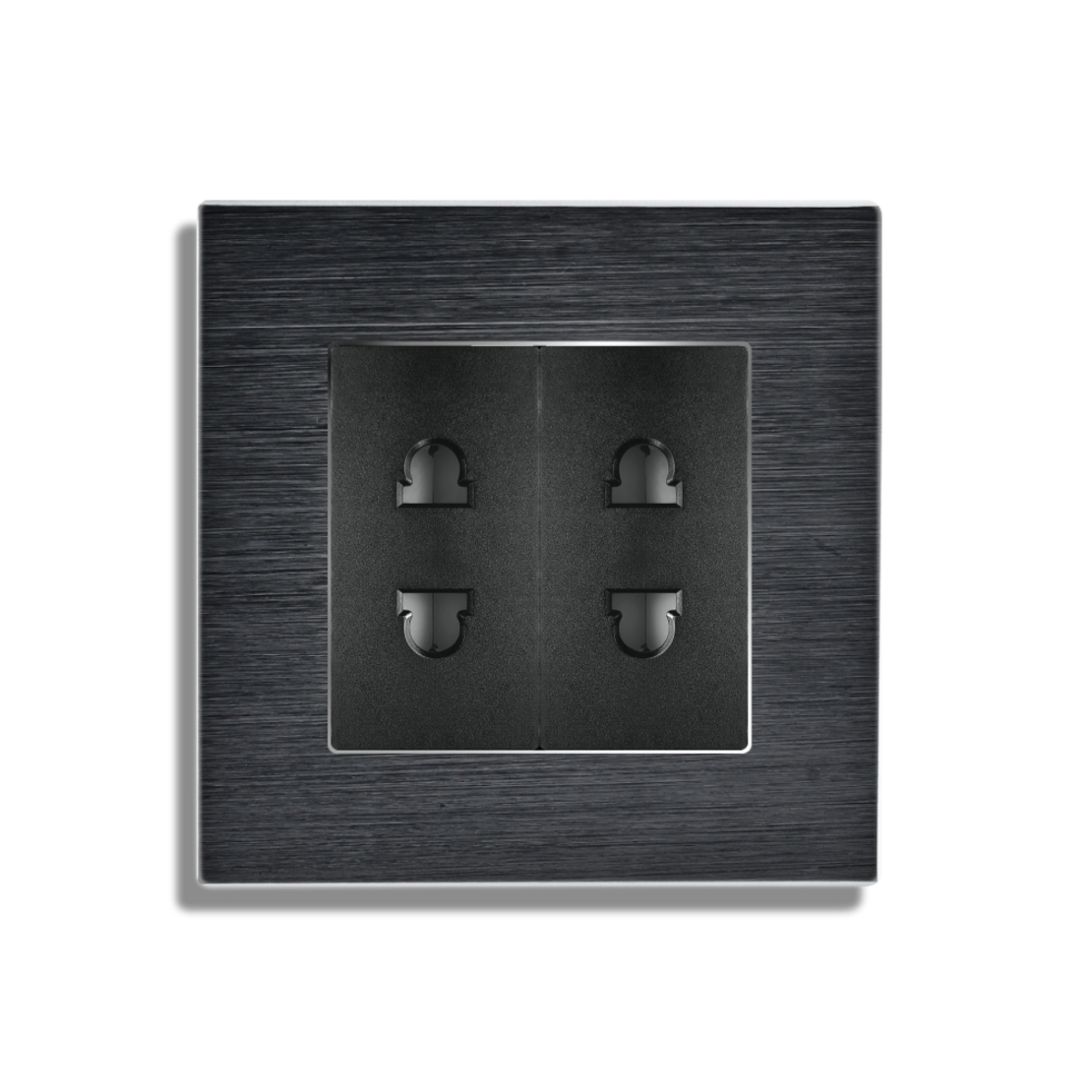 Priza Dubla cu Module Inguste cu Rama din Aluminiu LUXION, negru