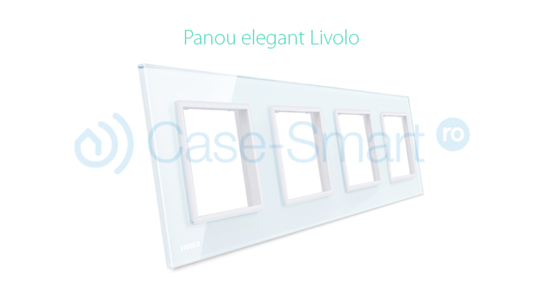Rama priza cvadrupla Livolo din sticla, alb