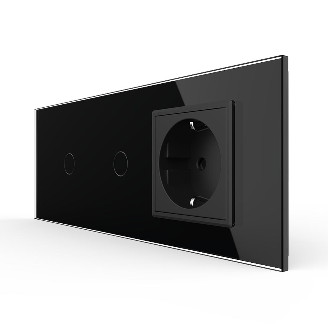 Intrerupator Simplu + Simplu + Priza LIVOLO cu Rama Din Sticla, Standard Italian, 6M, negru