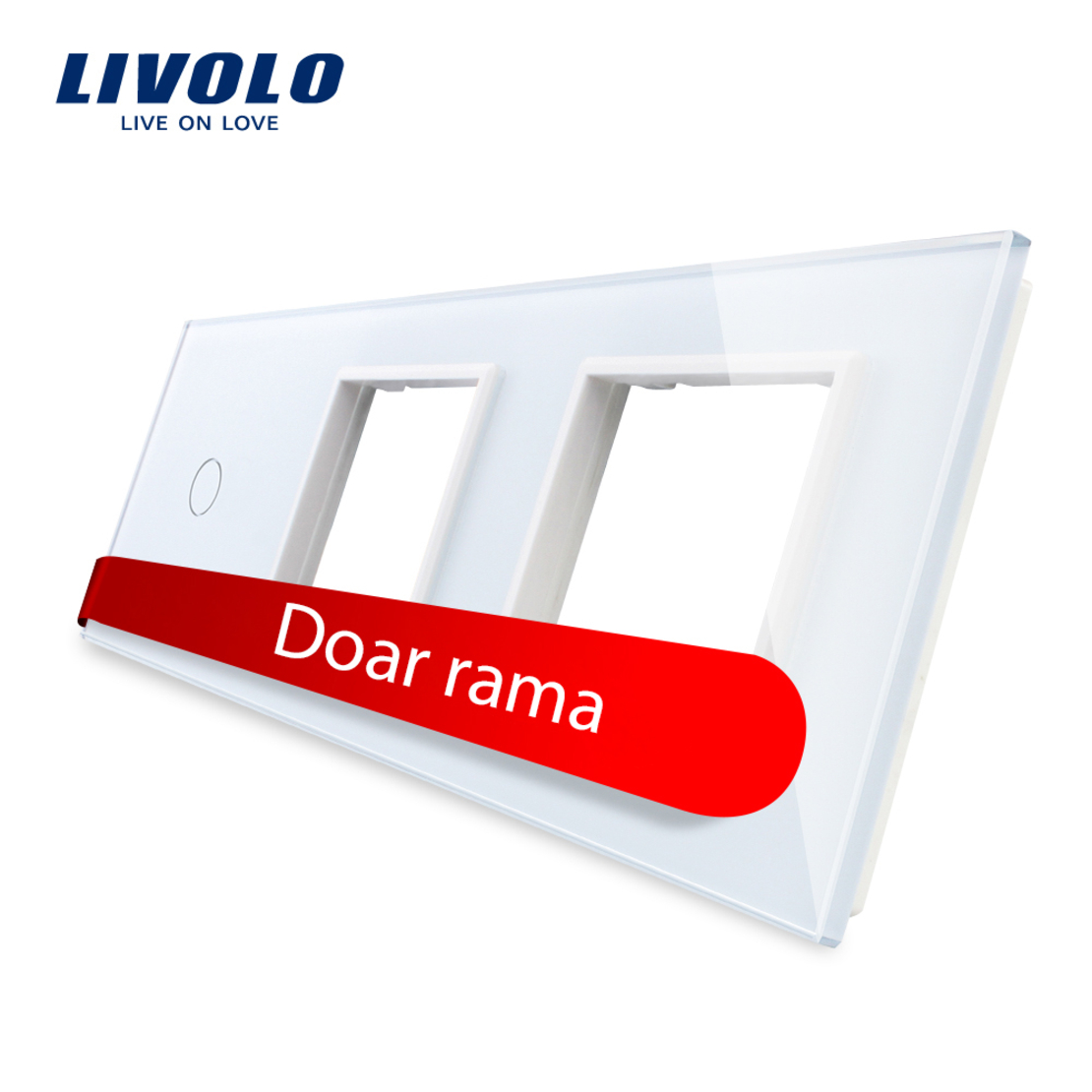 Panou intrerupator simplu cu touch si 2 prize Livolo din sticla, alb