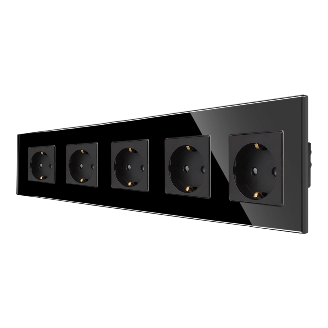 Priza Cvintupla LUXION cu rama din sticla, negru