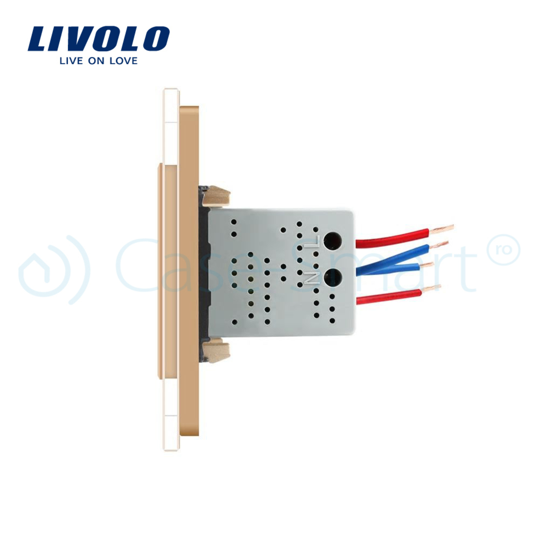 Priza dubla USB Livolo cu rama din sticla, auriu