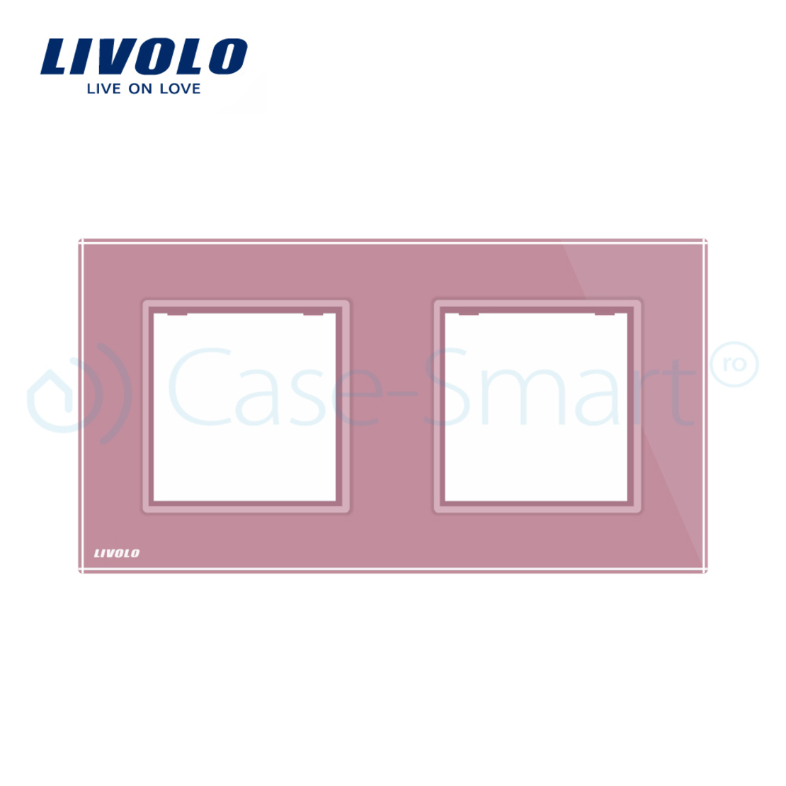 Rama priza dubla Livolo din sticla, roz