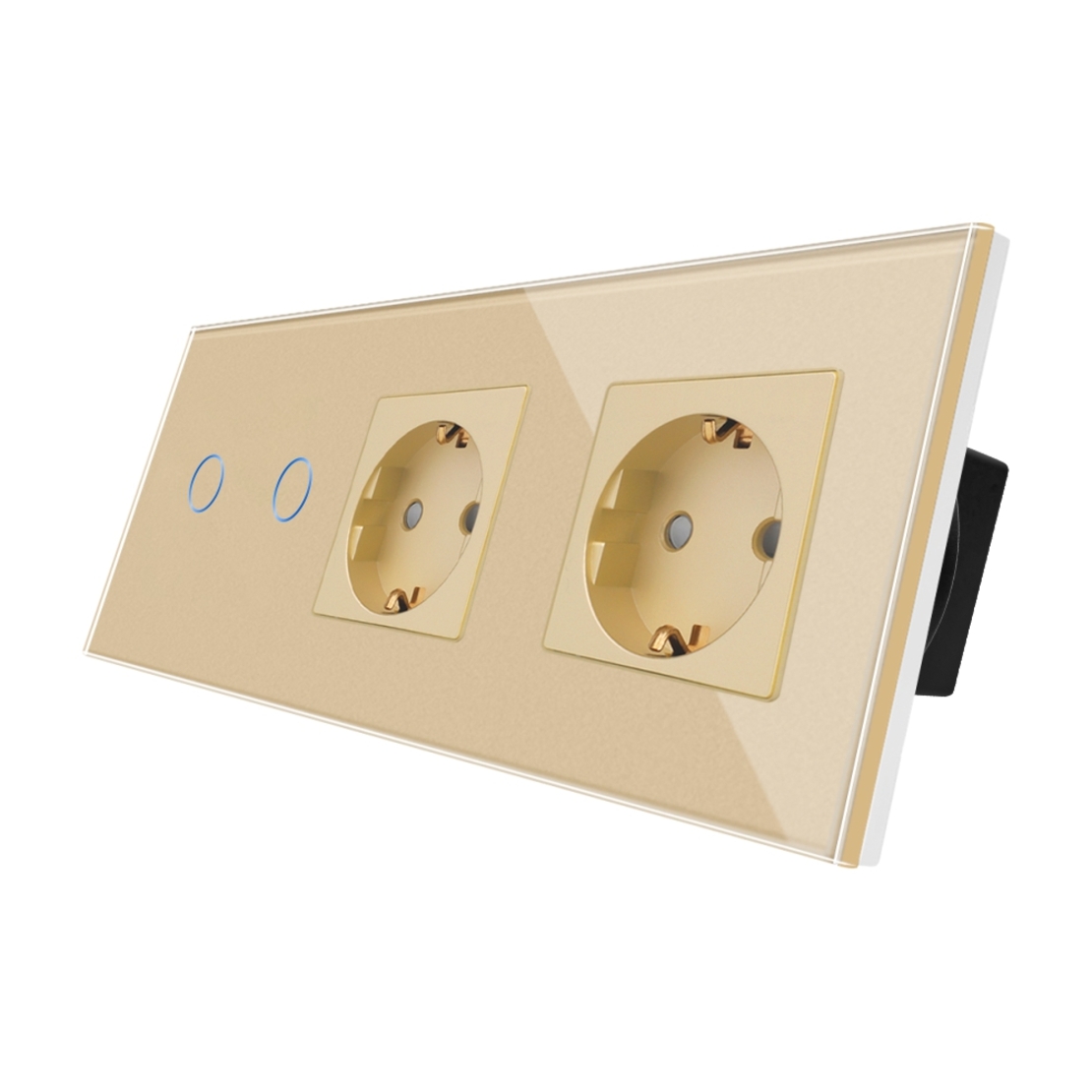 Intrerupator Dublu + 2 Prize cu Rama din Sticla LUXION, auriu