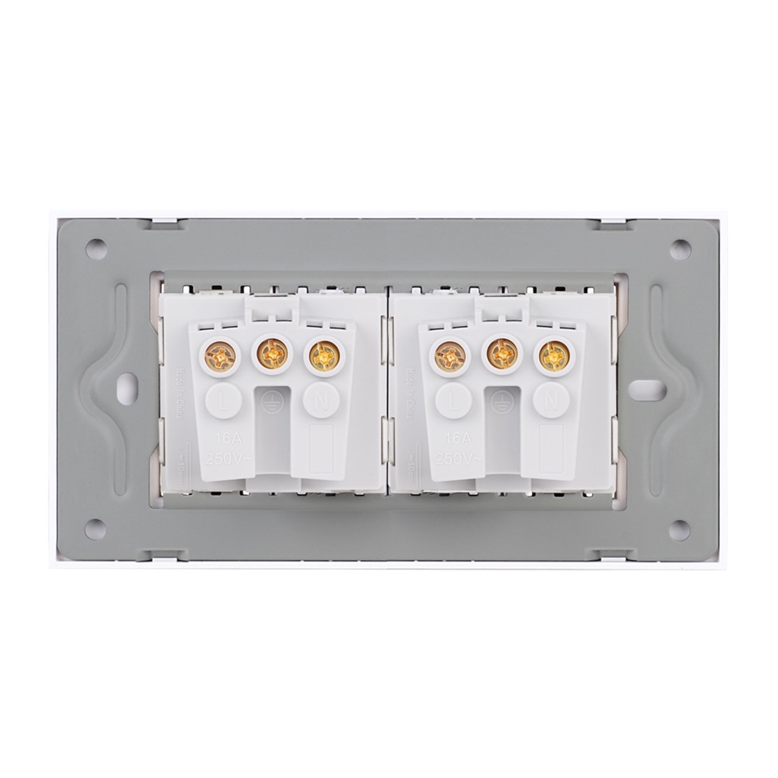 Priza Dubla cu Rama din Sticla LUXION, Standard Italian, 4M, alb