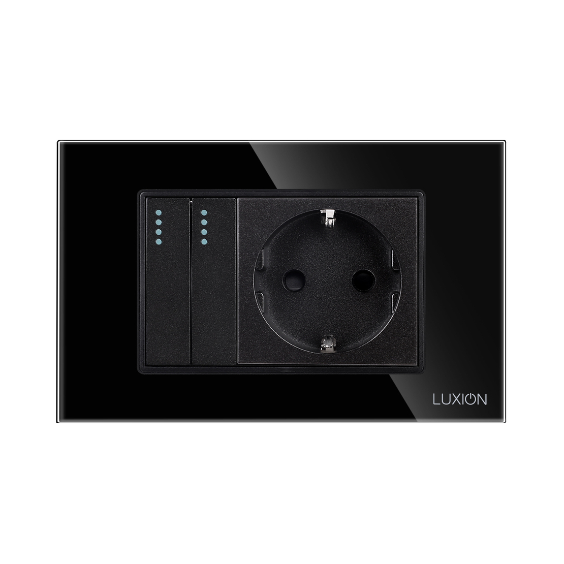Intrerupator Dublu + Priza cu Rama din Sticla LUXION, Standard Italian, 3M, negru