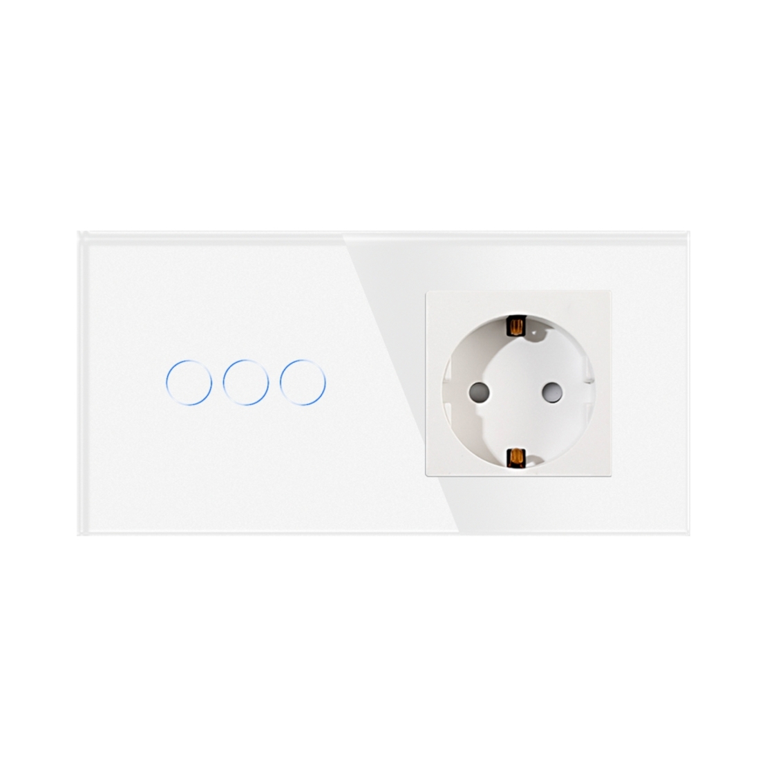 Intrerupator Triplu + Priza cu Rama din Sticla LUXION, alb