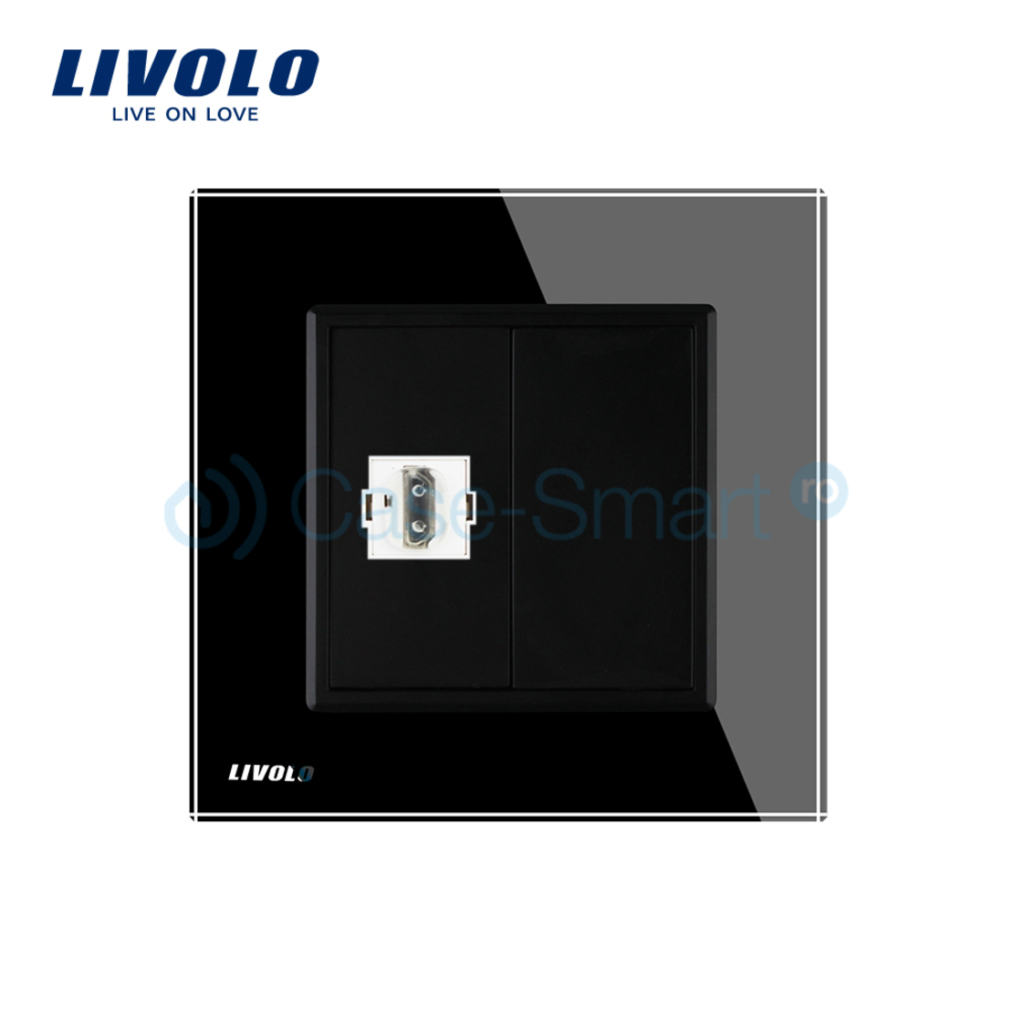 Priza simpla HDMI Livolo cu rama din sticla, negru