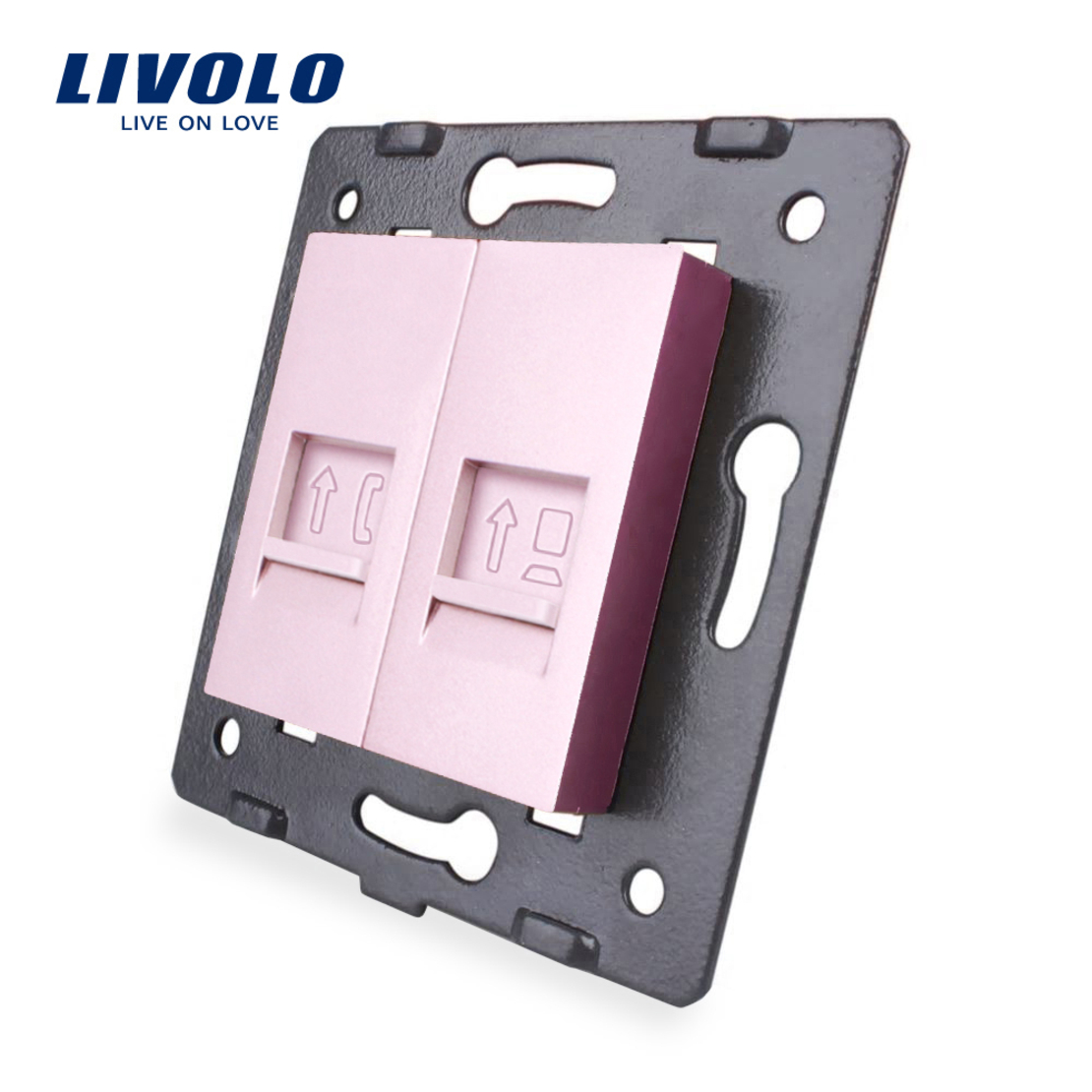 Priza dubla telefon + internet Livolo, roz