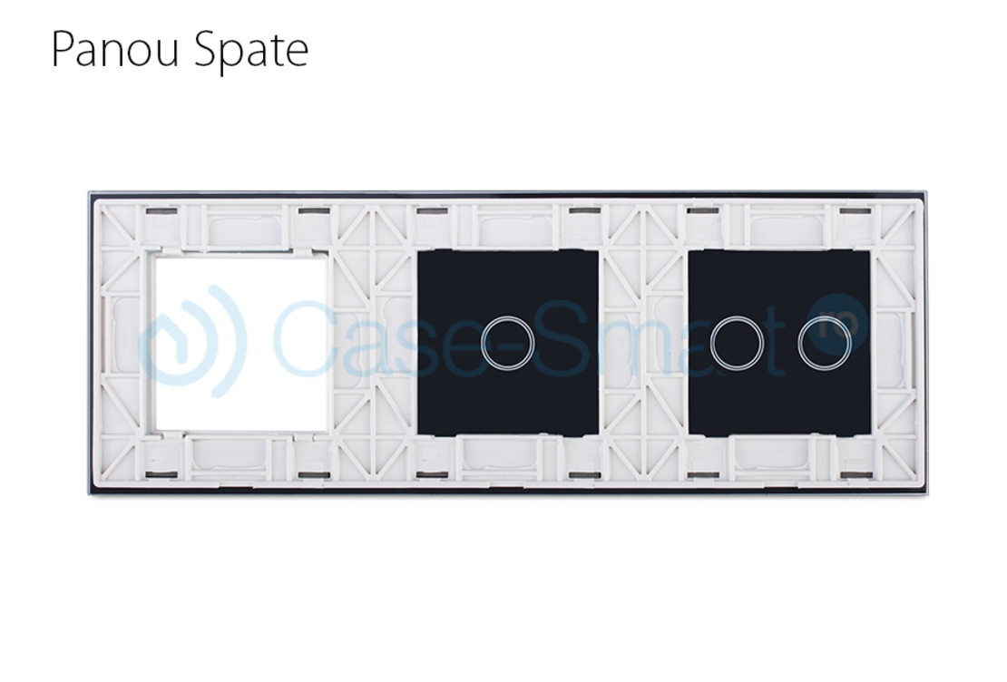 Panou intrerupator dublu+simplu+ priza Livolo din sticla, alb