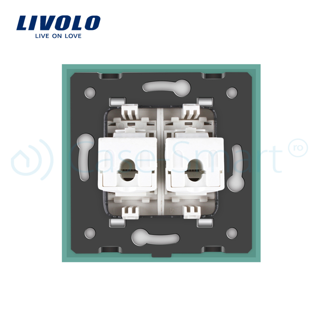 Priza dubla internet Livolo cu rama din sticla, verde