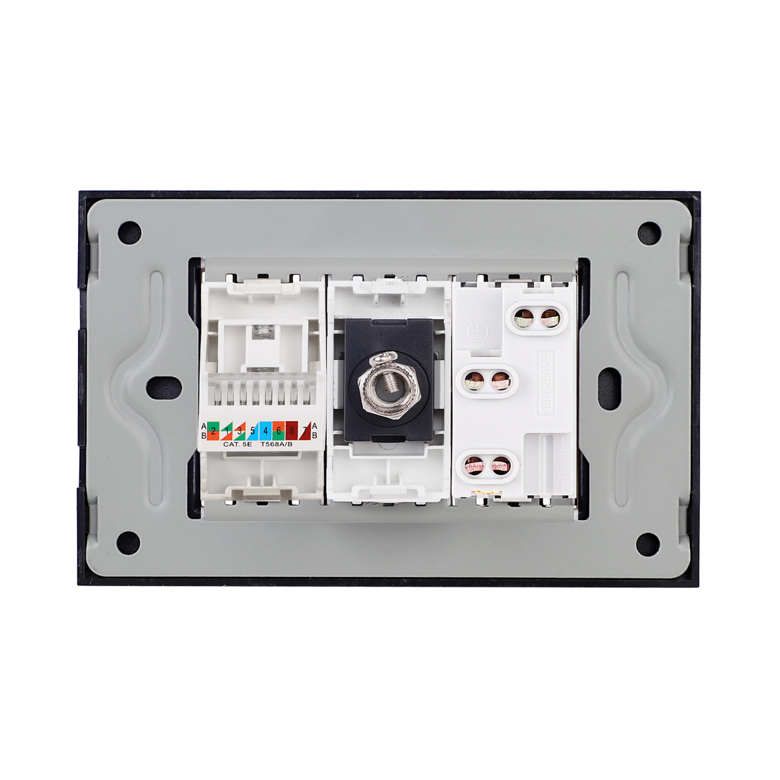 Priza Ingusta + TV + Internet cu Rama din Sticla LUXION, Standard Italian, 3M, negru