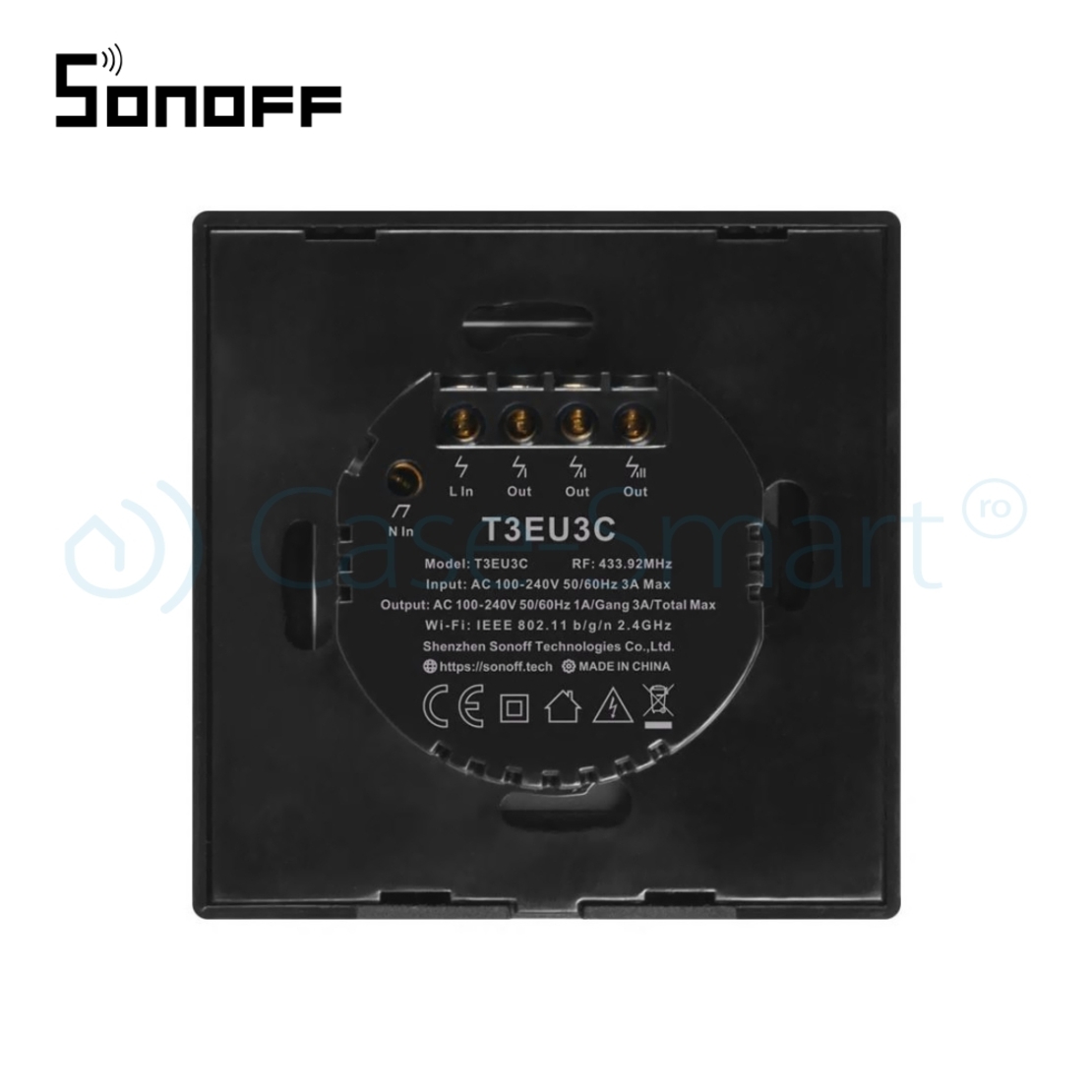 Intrerupator triplu cu touch Sonoff T3EU3C, Wi-Fi + RF, Control de pe telefonul mobil
