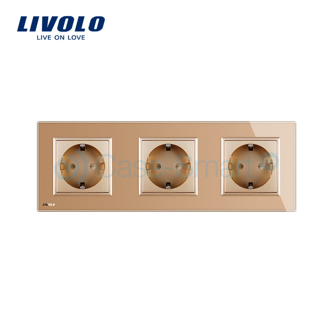 Priza tripla Livolo cu rama din sticla, auriu