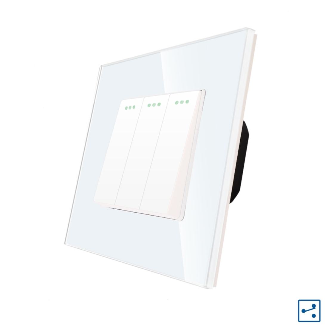 Intrerupator Triplu Cap Scara Mecanic LUXION cu Rama din Sticla, alb