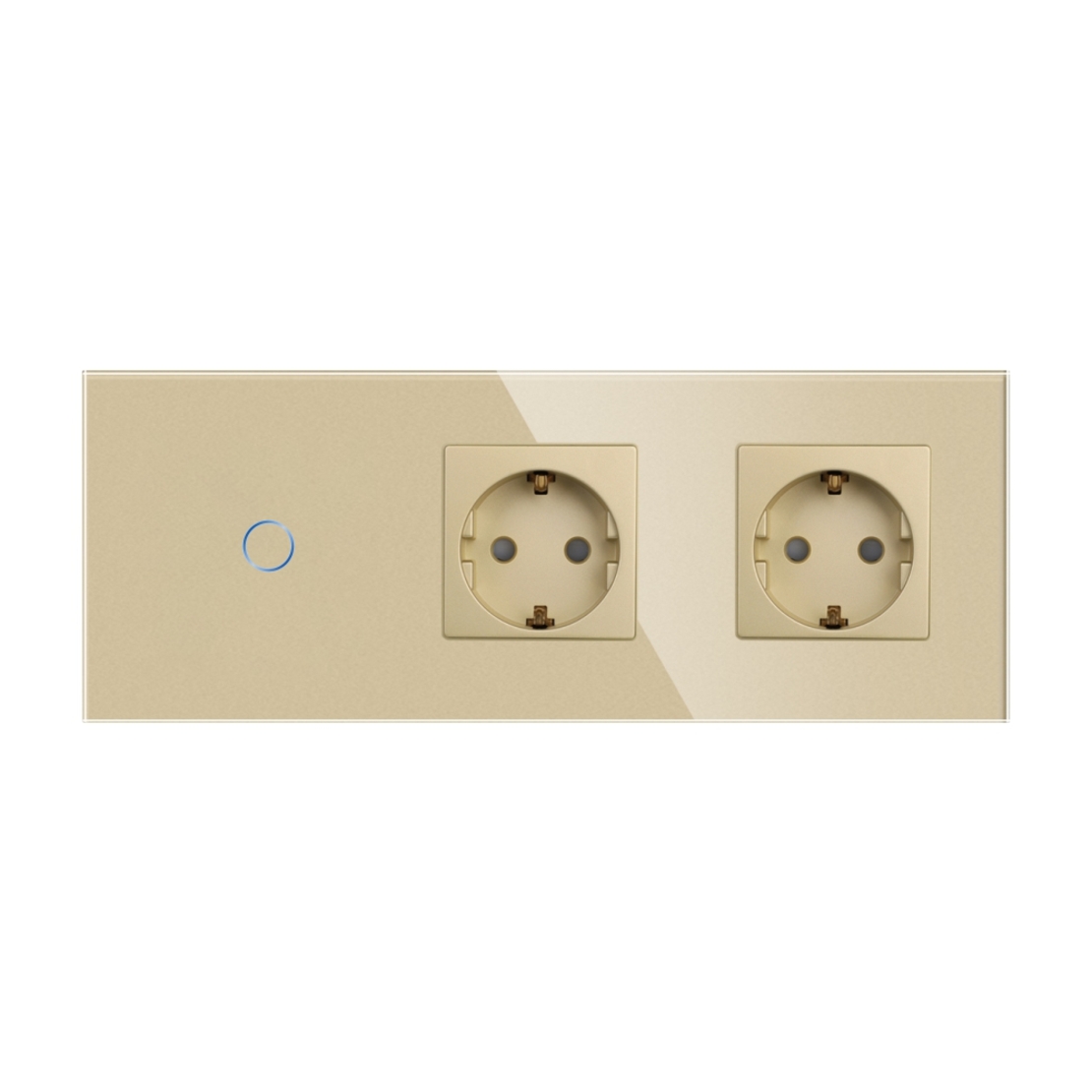 Intrerupator Simplu + 2 Prize cu Rama din Sticla LUXION, auriu