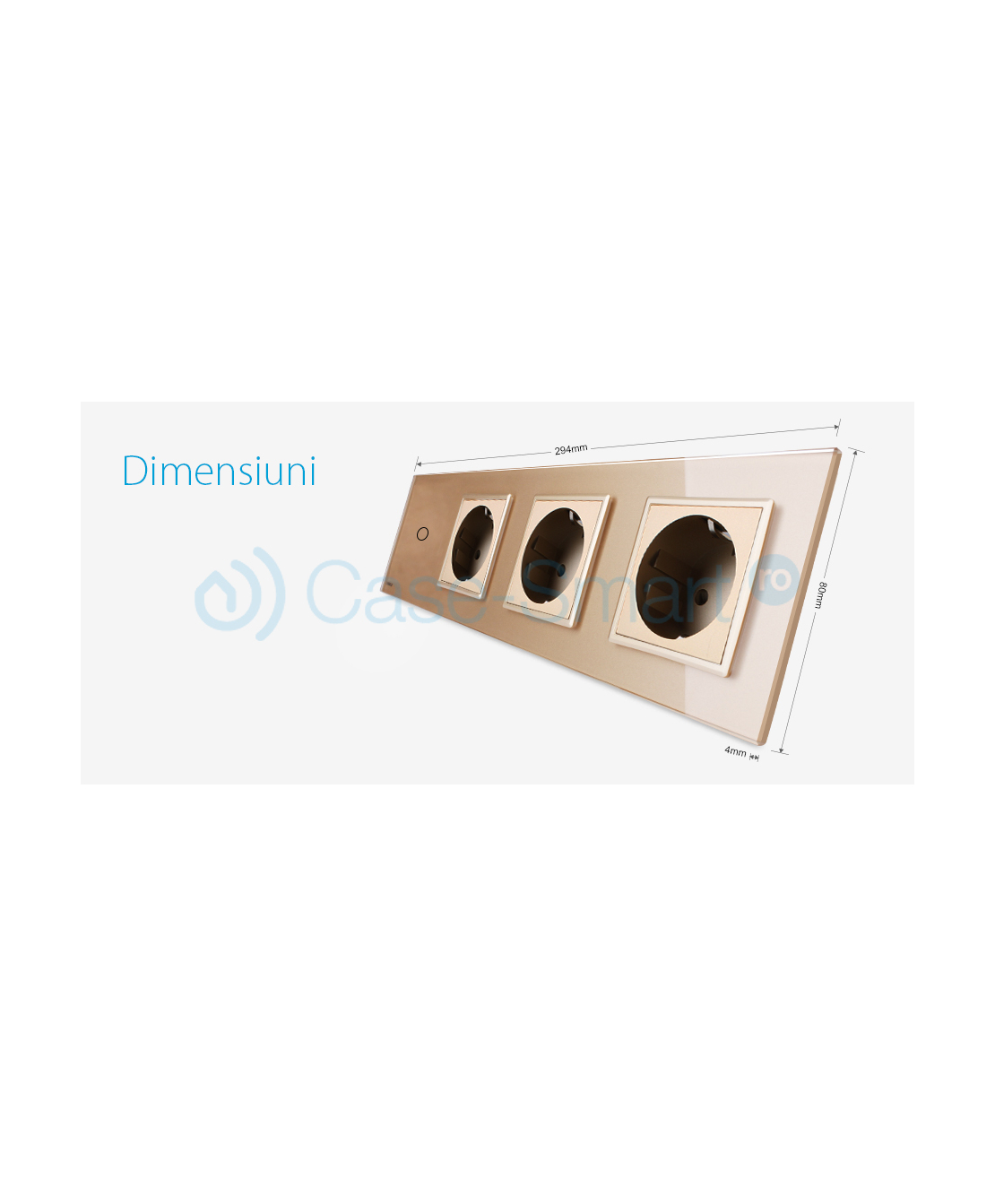 Intrerupator simplu + Priza tripla LIVOLO cu touch din sticla, auriu