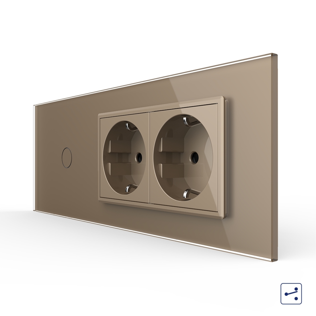 Intrerupator Simplu Cap Scara / Cruce + 2 Prize LIVOLO cu Rama Din Sticla, Standard Italian, 6M, auriu