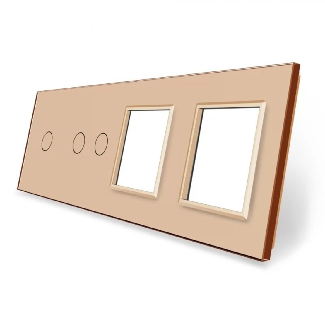 Panou intrerupator simplu+dublu si 2 prize Livolo din sticla, auriu